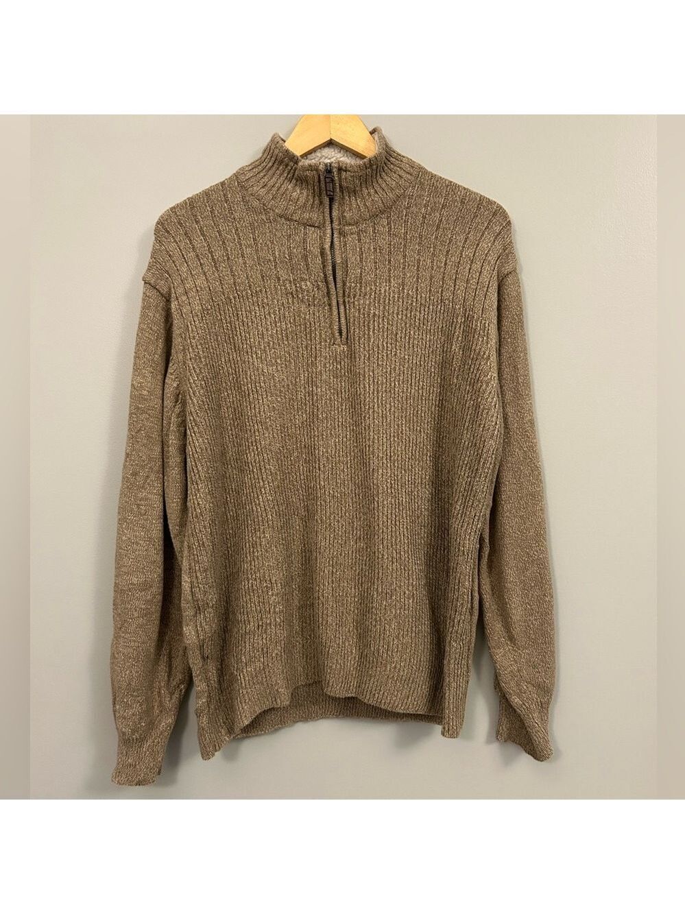 Oscar de la Renta Tan Zip-Up Sweater XL